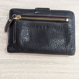 Tusk Black Genuine Leather Logo Stamped Wallet  *Like New